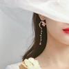 1Pair New Korean Style Flower Asymmetrical Dangle Earrings For Women Shiny Rhinestone Long Tassel Cute Cat Earring Sweet Jewelry
