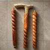 Hand Carved Wooden Cane, Brass Handle Walking Stick, Gentleman Mobility Aid
