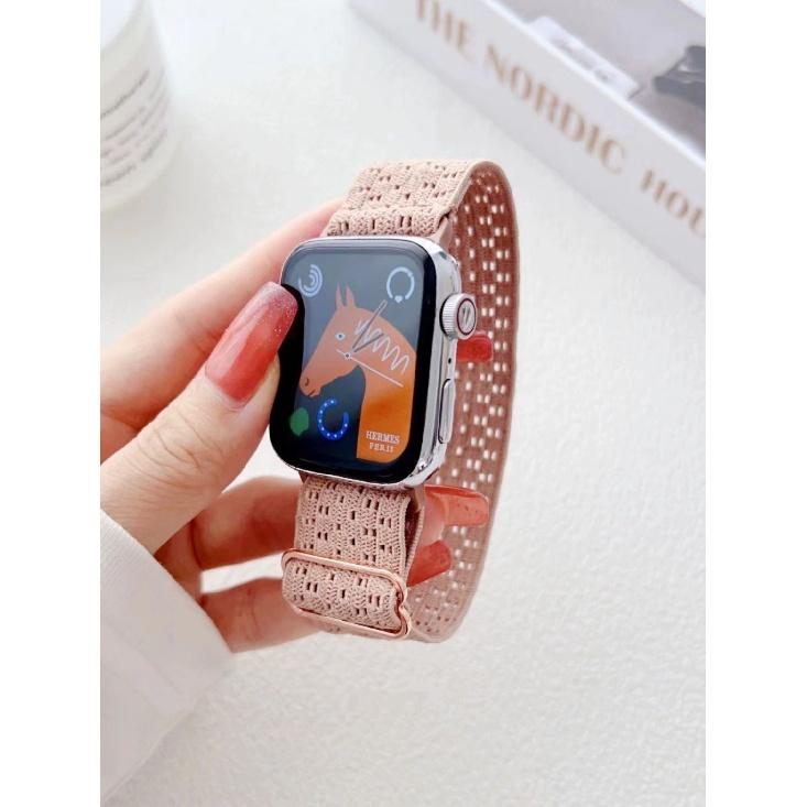 Elastic Strap for ApplewatchS10-Nylon Woven Hollowed Elastic Strap Adjustable for iWatch 10/9/8/7/6/5/4/3/2/1/Se/Ultra/Ultra2 46mm 49mm 45mm 42mm