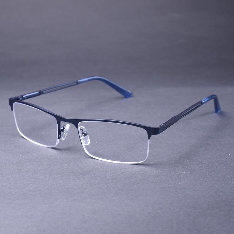 Blue Frame Anti Blue Light Men's Reading Glasses With Spring Hinge Half Frame Business Presbyopic Optical Readers +1.25+1.75+2.