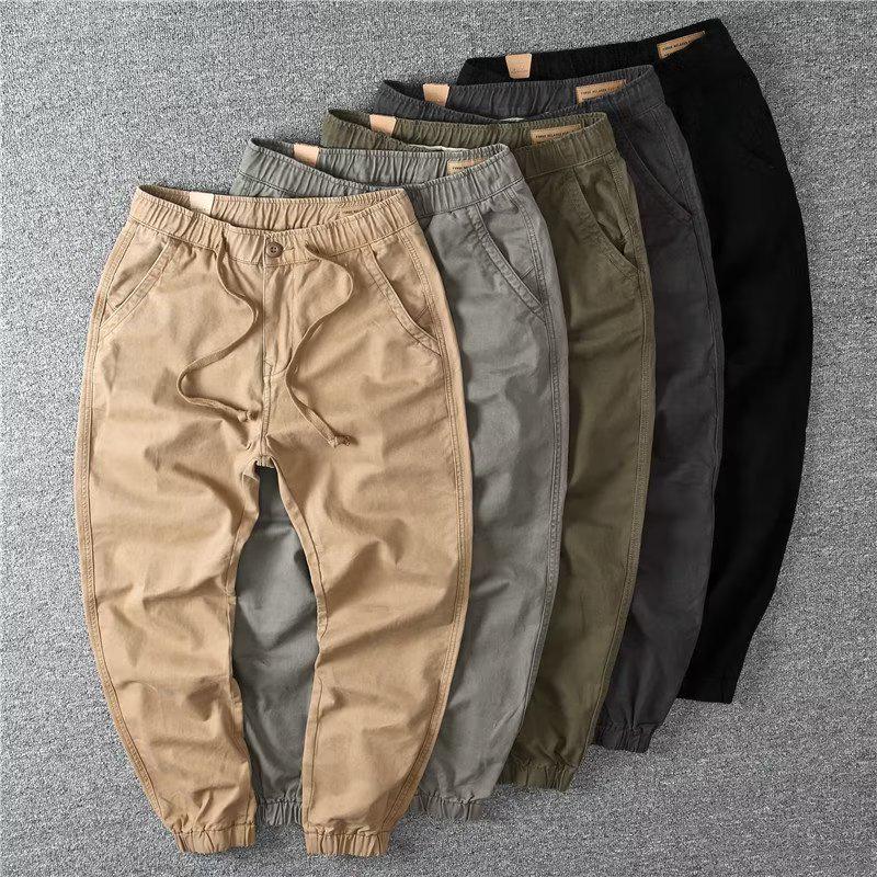 Herren Schwere Retro Einfarbige Bündchen Freizeithose für Frühling und Herbst - Japanischer Khaki Arbeitsstil