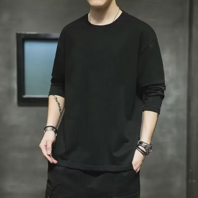 New Men's Slim Fit Long-Sleeved Round Neck T-Shirts - Stylish Korean Autumn Fashion with Lettering