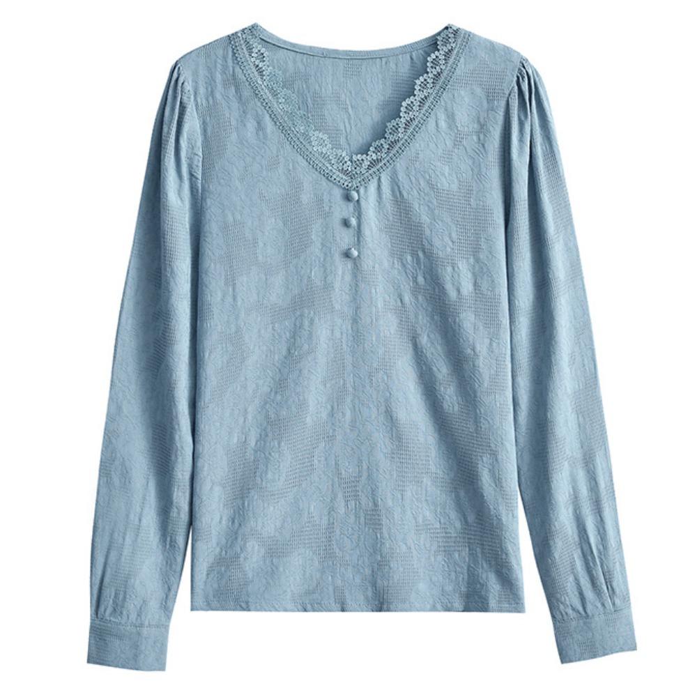Elegante Blusa Primaverile Donna Retro Scollo a V Manica Lunga Legatura in Vita Rosso Cinese Camicia Sottile