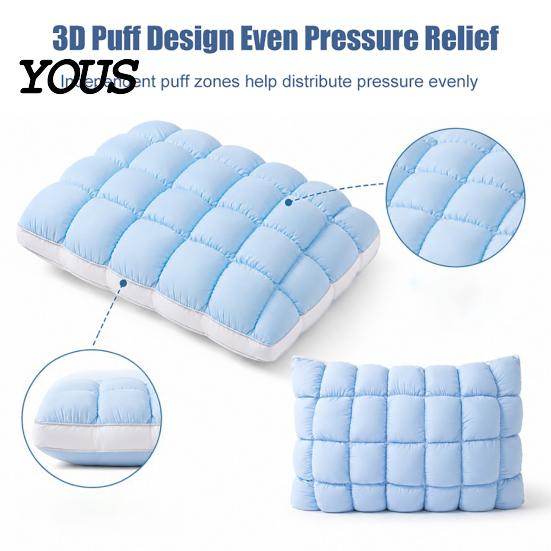 Relaxing Cloud Soft Sleep Pillows Cooling Quilted Puff Pillow, Cloud-Like Bed Down Alternative Washable Bedding Accessories Fluffy Pillow for