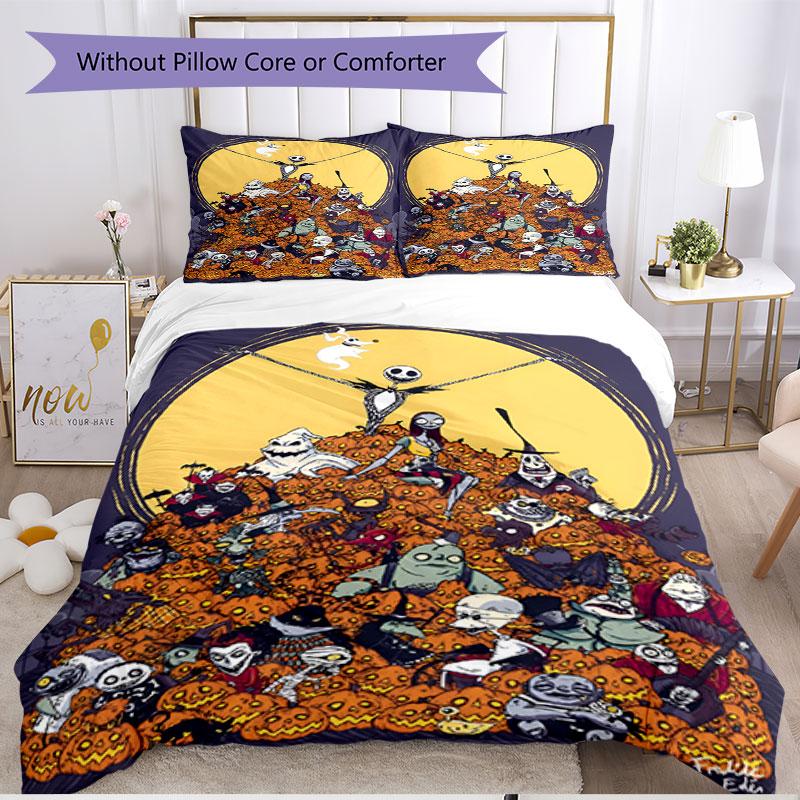3pcs Duvet Cover Set (1*Duvet Cover + 2*Pillowcase, Without Core), The Nightmare Before Christmas Print Soft All‑Season Bedding Set, Home Bedroom Deco