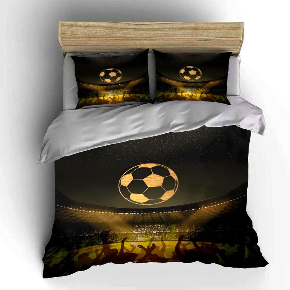 Golden Soccer Stadium Theme Art 3Pc,Multiple Sizes Kid'S And Adults' Bedroom Exquisite 3Pc Bedding Set, Gift