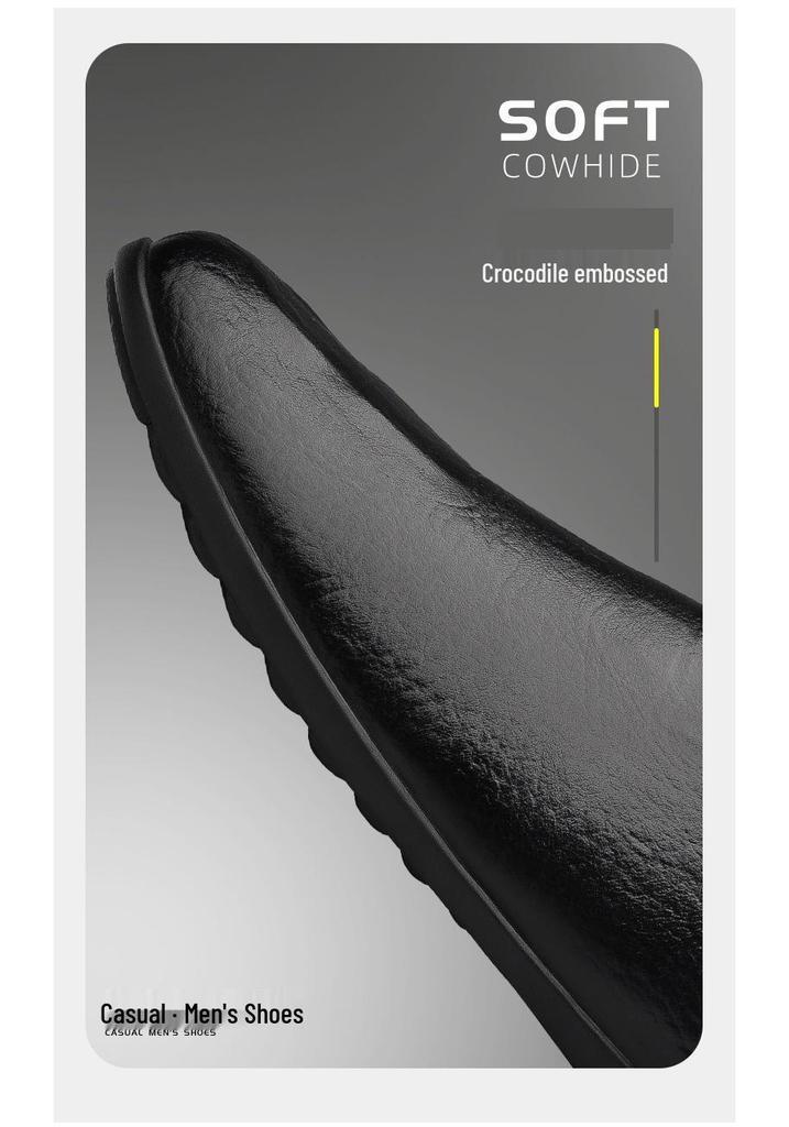 Men's Summer 2024 Soft Leather Loafers - Single Layer, Flat Bottom, Casual Slip-on Driving Shoes