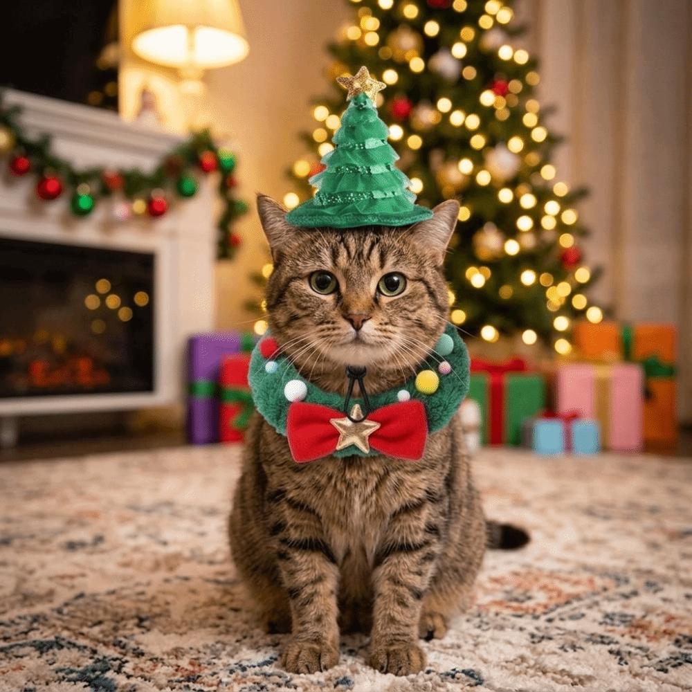 Mit Sternschleife Katze Hund Weihnachtsschal Set Hautfreundlich Haustier Weihnachten Kranz Halsband Feiertagsparty