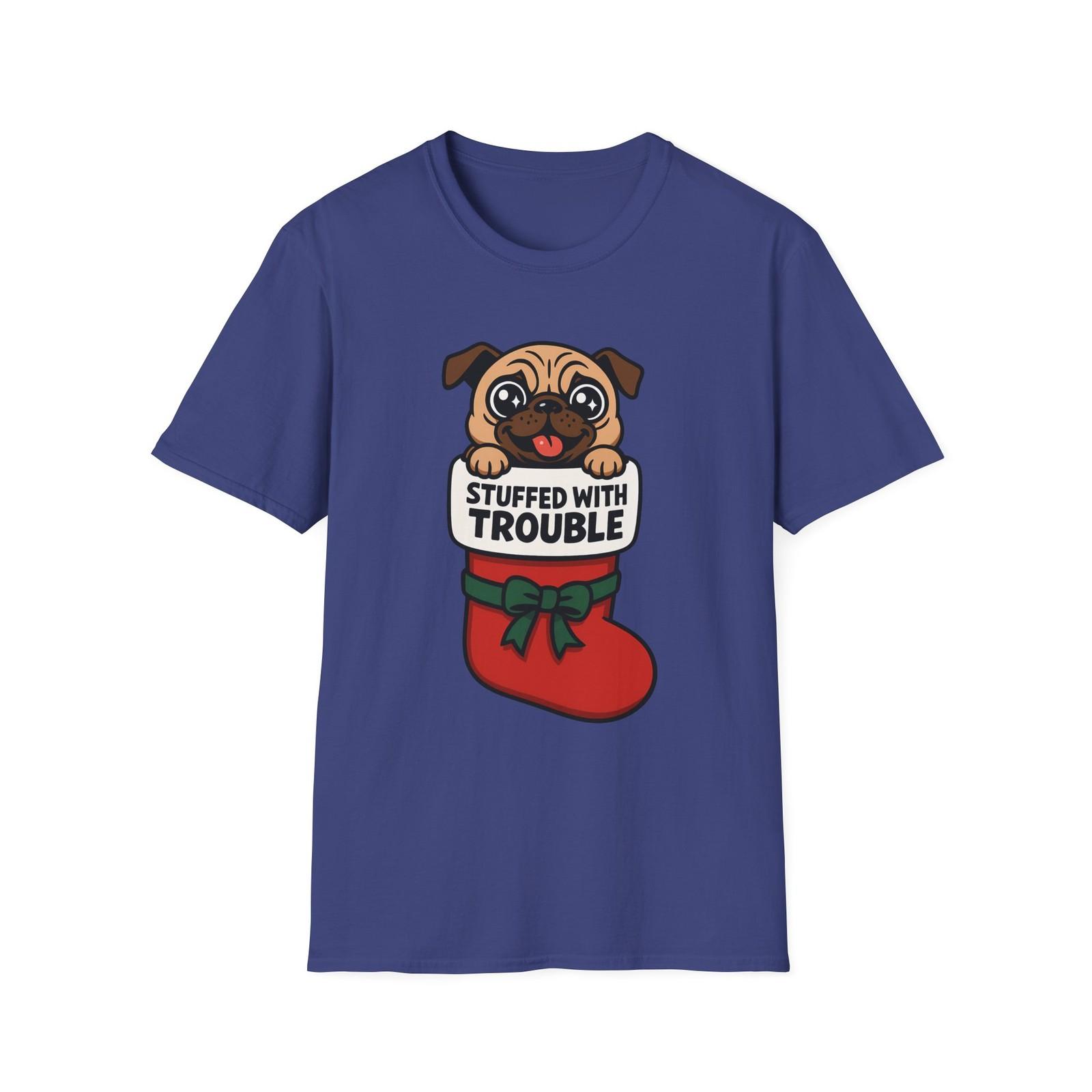 Unisex Softstyle T-Shirt Mens Womens Tees Top Pug Christmas Stocking Funny Dog Holiday Mischief S