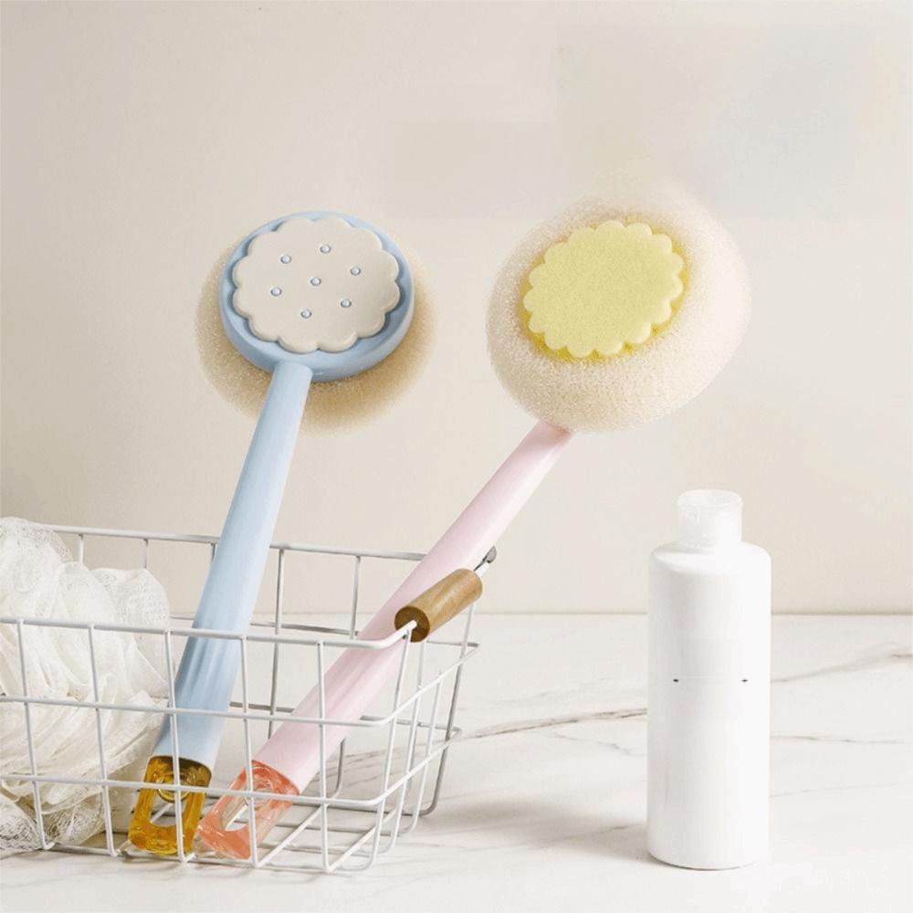 2 In 1 Body Scrubber Long Handle Bath Exfoliator Tool Shower Loofah Sponge Back Washing