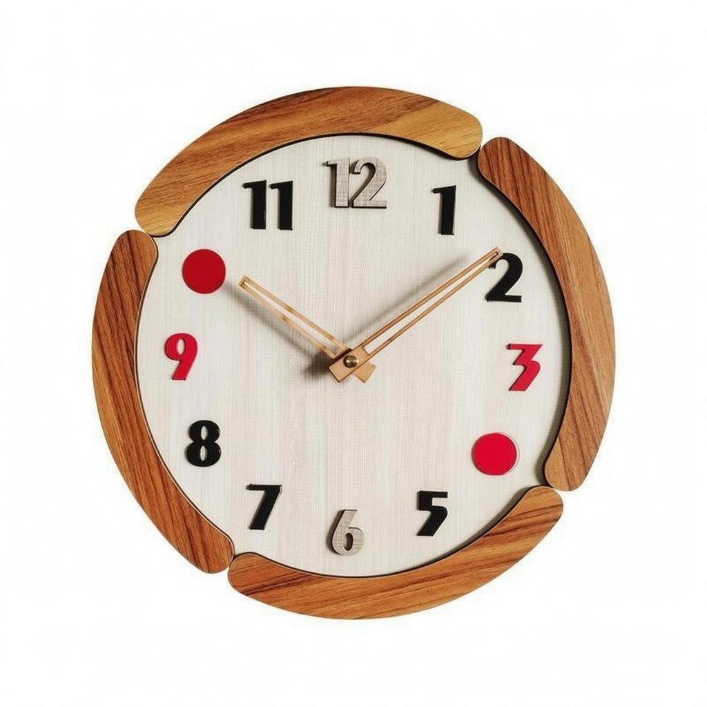 Wooden Wall Clock WoodGrain Raised Numerals Timepiece