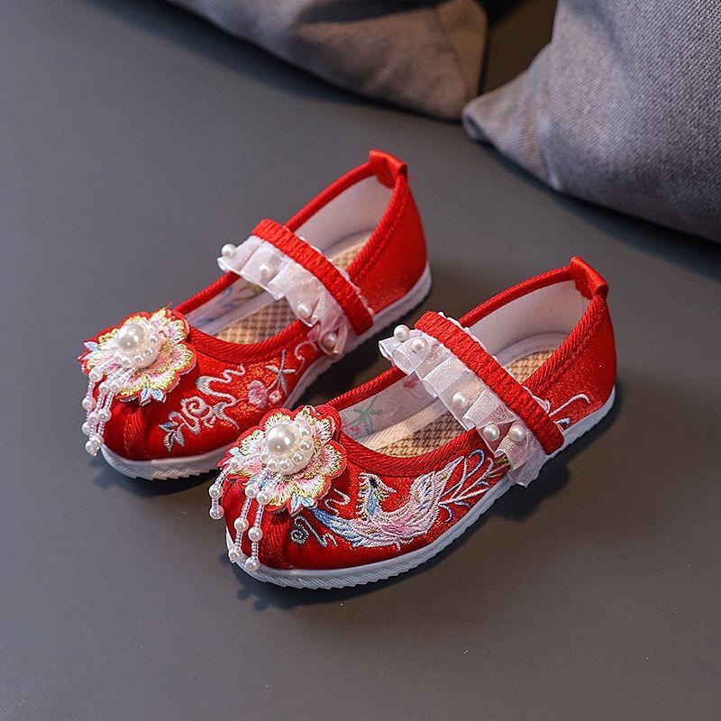 New girls embroidered shoes children's ancient shoes baby handmade cloth shoes Hanfu shoes performance shoes
