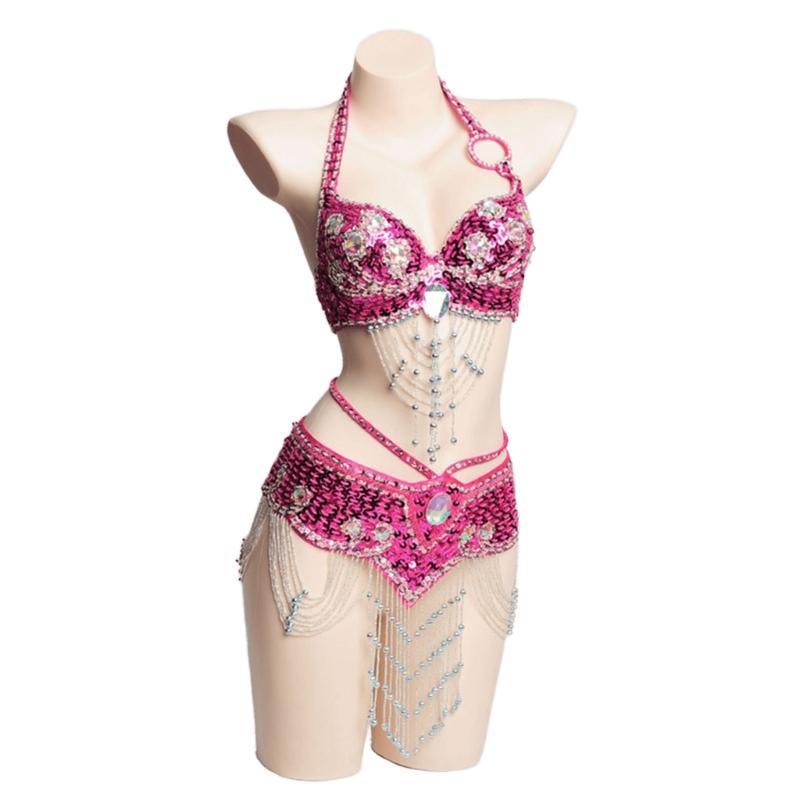 2Pieces Tribal Belly Dance Bra and Belt Belly Dancing Outfit Belly Dancer Costumes for Women