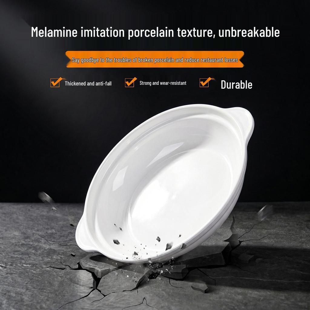 Melamine Round Two-Eared Plate: Imitation Porcelain Deep Dish for Restaurants and Hotels