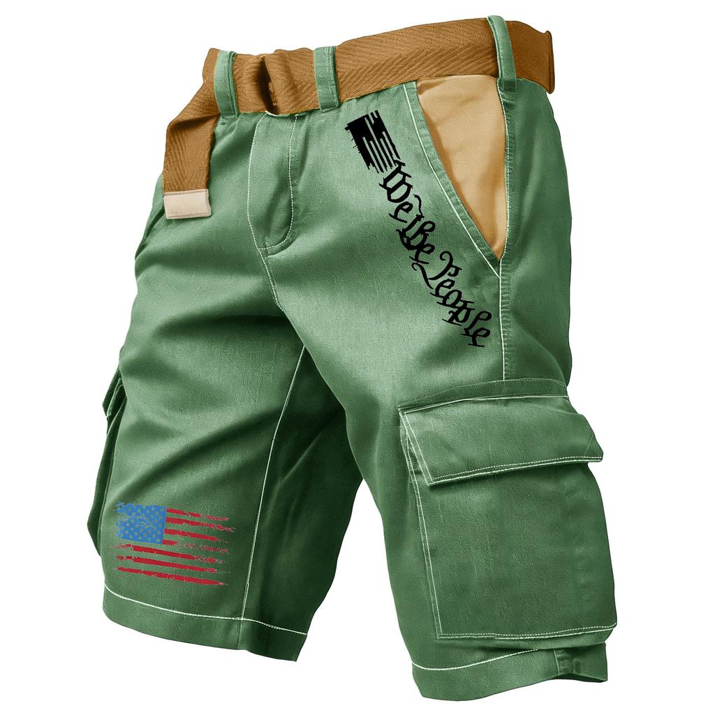 Men's Casual Sport Multi-pocket Work Pants  Men's Fashionable Flag-letter Printed Pants