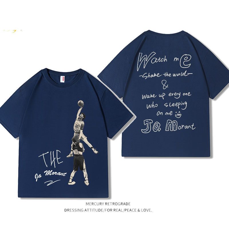 

NBA Grizzlies Jamorante Монохромная Пряжка Любовь Расписанные вручную Слова Футболка с коротким рукавом из плотного хлопка Мужская Компрессионная рубашка 4XL