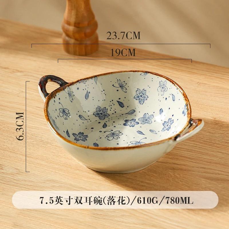 7.5-Inch Japanese Ceramic Noodle Bowl – Soup & Pasta Bowl with Handle, Microwave & Oven Safe