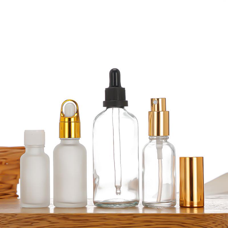 Transparent 30ml Glass Essential Oil Bottle with Frosted Rubber Dropper - Travel-Size Cosmetic Sample Container