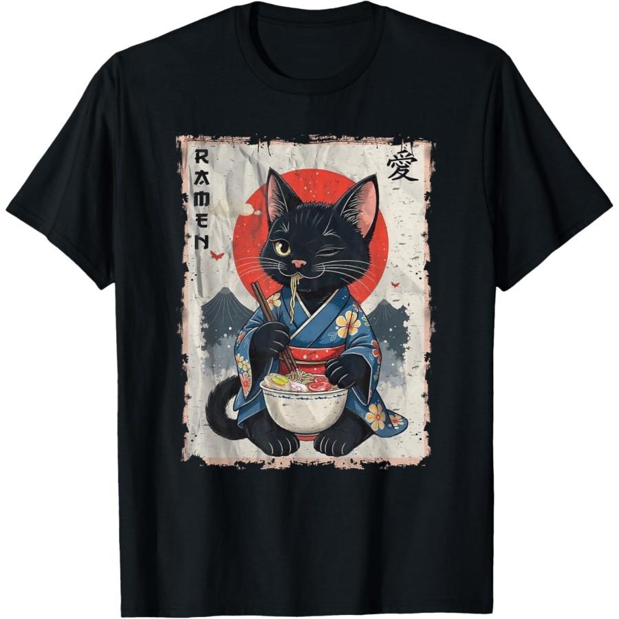 TcSerEinlO Японская Забавная Кошка Рамен Графика Кот Аниме Футболка S