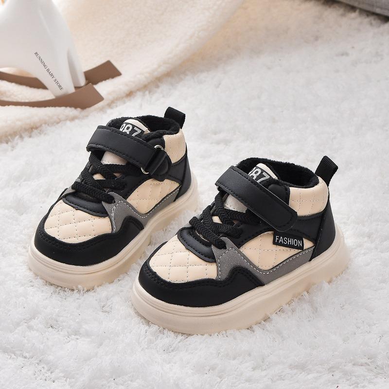 High Top Children Chunky Sneakers Winter Velvet Kids Running Shoes Fashion Patchwork Boys Girls Sports Shoes for Student I09048