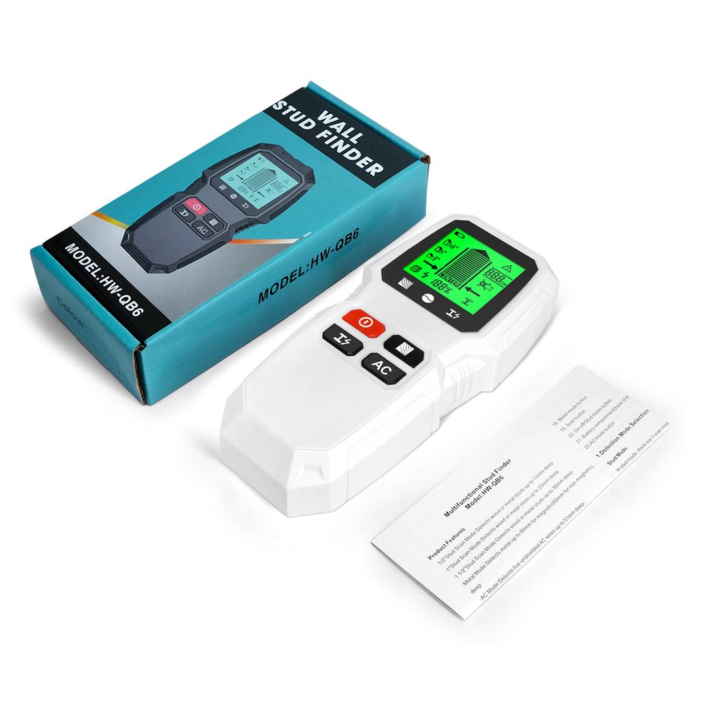 HW-QB6 Wall Stud Finder Sensor Wall Scanner 5 in 1 LCD Electronic Detector Edge Center Wood Current Metal Live Wires Detection