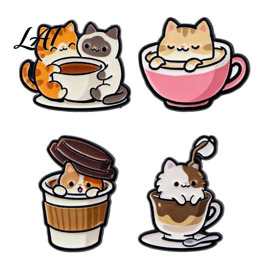 Kitten Lapel Pin Cartoon Coffee Cup Cat Brooch Enamle Pin Animal Theme Alloy Badge Clothing Accessories for Lovers Jackets Decorative Badge
