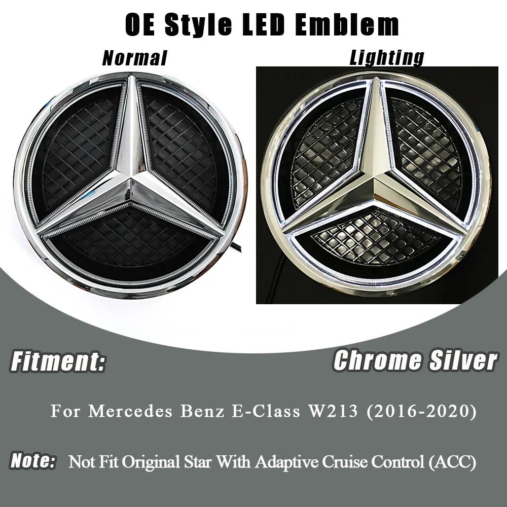 Hot Car Sticker 3D Mirror Front Grille Star Emblem  For Mercedes Benz E-Class W213 2016-2020 E200 E250 E300 Logo Glossy Black Ch