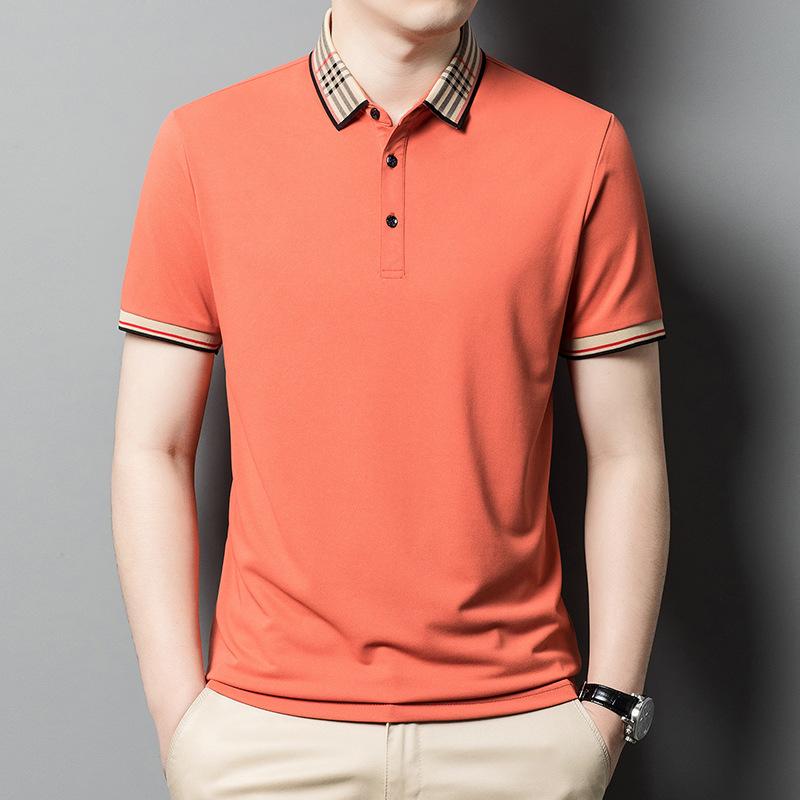 Pánské tričko s krátkým rukávem, špičkové polo tričko nežehlivé s klopou z morušového hedvábí, tričko s polovičním rukávem, top