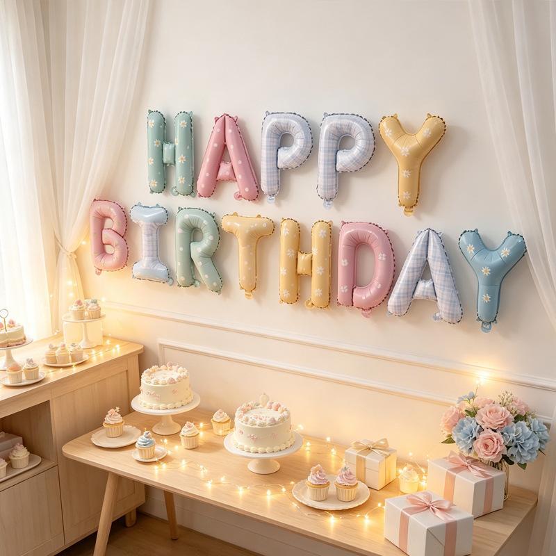 16 Inch Happy Birthday Letter Balloons Set Flower Print Aluminum Film Balloon Kids Birthday Baby Shower Globos Party Decor