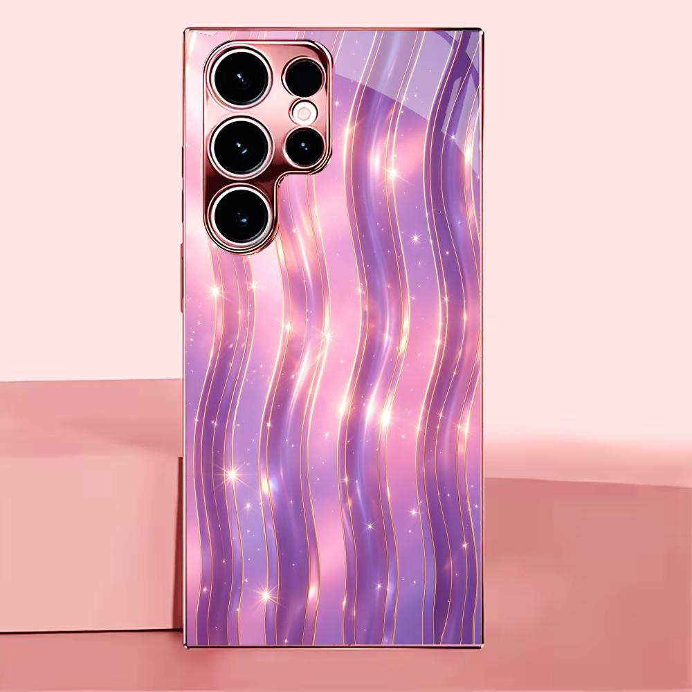 New Pink Waves Rose Gold Phone Case S26 Ultra Case S25 Ultra Case Glass for Samsung Galaxy S26 S25 S24 S23 S22 FE,Ultra,Plus
