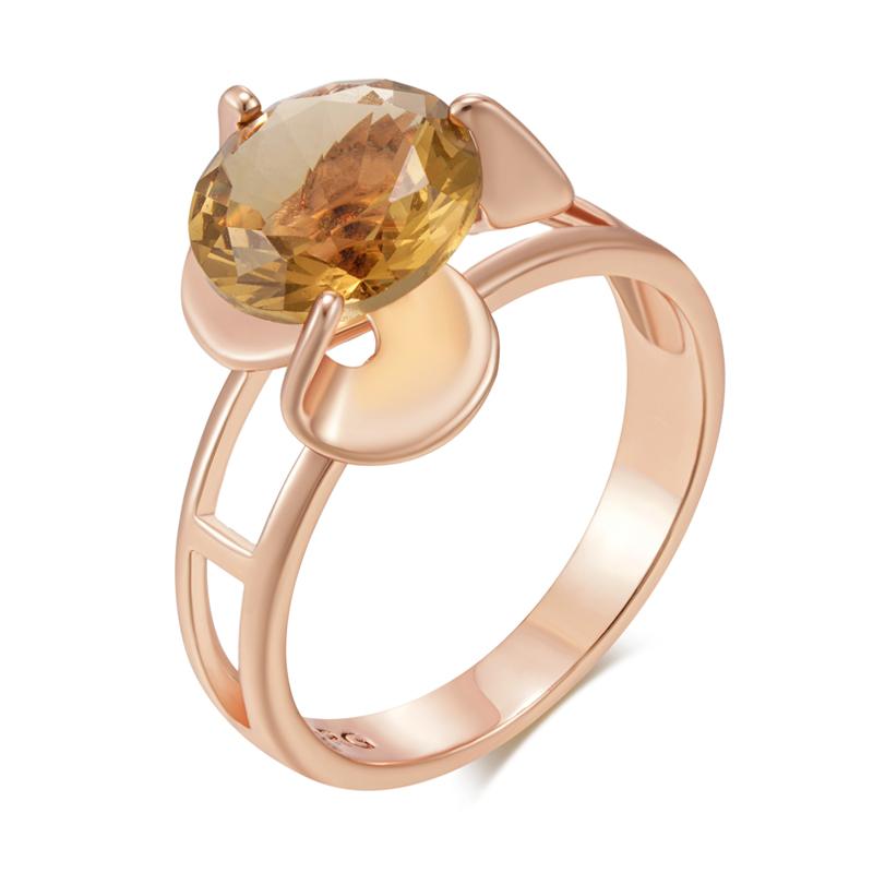 Modischer hellbrauner Stein Blumenring für Damen Einfach Roségoldfarben Natürlicher Zirkon Hohe Qualität Alltagsschmuck