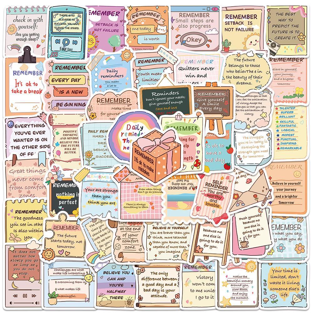 50 Inspirational English Stickers for Luggage, Laptops, and More