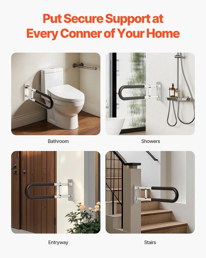 Folding Toilet Safety Rail 23.8 In 300 Lbs Load Capacity Handicap Grab Bar