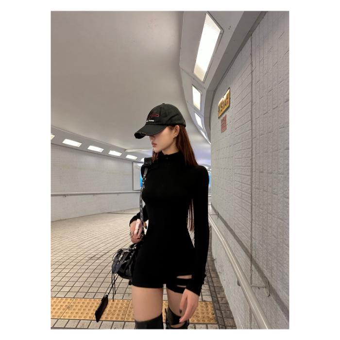 Женский модный черный боди с длинным рукавом и лямками - Приталенный осенне-зимний базовый слой Large чёрный