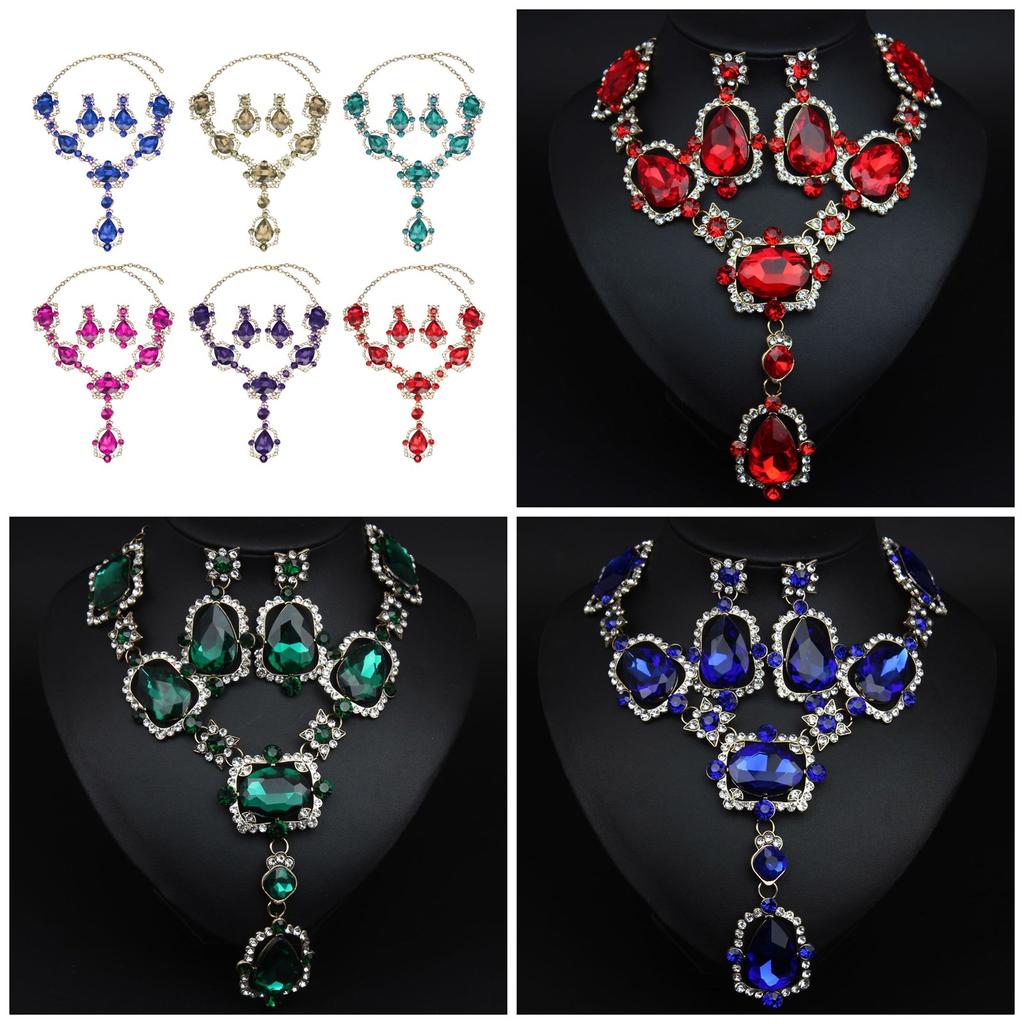 Elegant Crystal Gemstone Necklace And Earrings Set Sparkling Jewelry Set For Formal Occasions Featuring Vintage Designs
