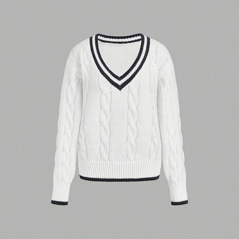 

Classic V-Neck Knit Sweater for Women - Warm Academy Style Pullover Casual Chic Office Wear S