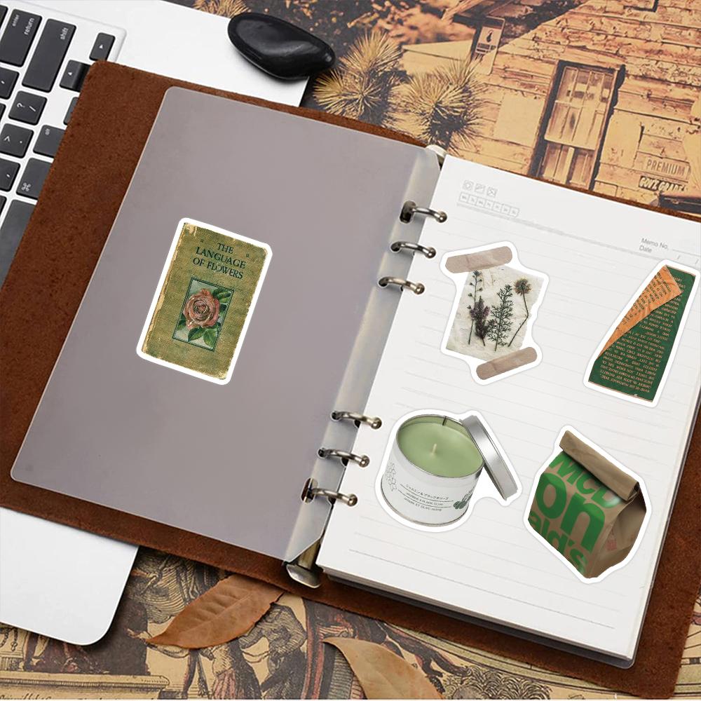 62PCS Olive Green Stickers Korean Ins Style Graffiti DIY Mug Laptop Computer Luggage Decoration Waterproof Stickers