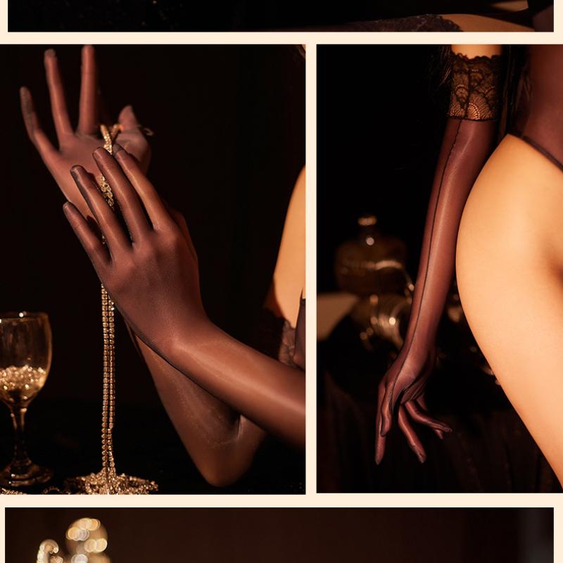 Oil Shiny Gloves Women Sexy Sheer Smooth Elastic Elegant Night Club Party Five Finger Gloves Sun Protection Hand Long Gloves