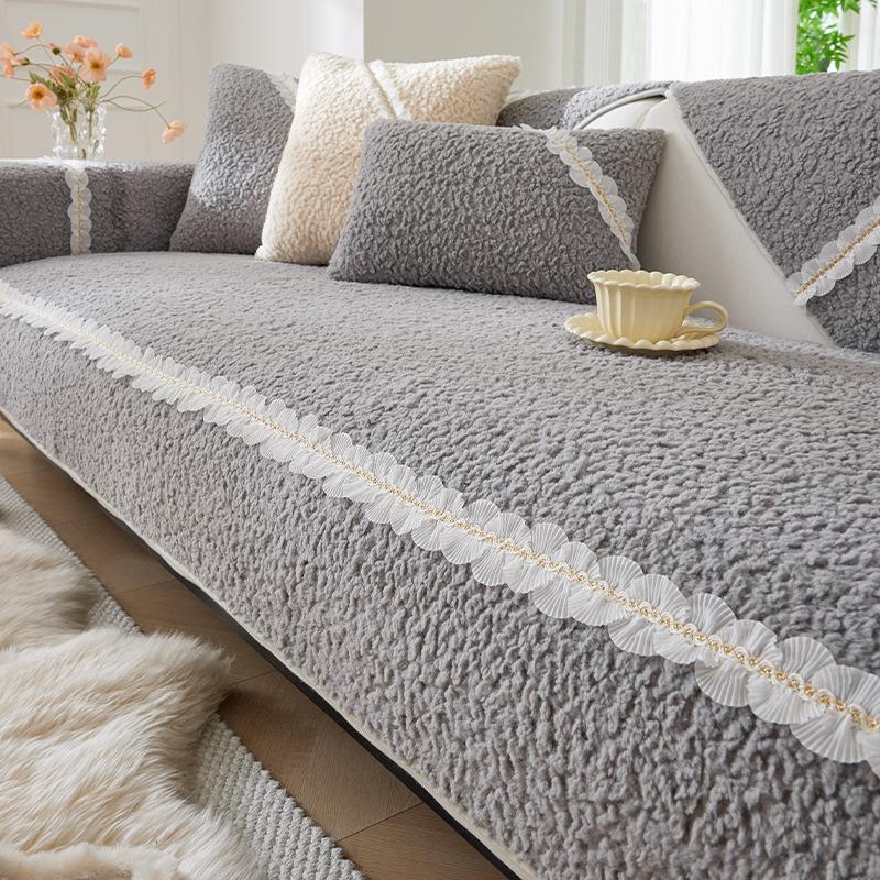 New Sofa Cushion Thickened Fleece Simple Modern Non-Slip Warm Cream Sand Leather Hair Cover Cover Towel