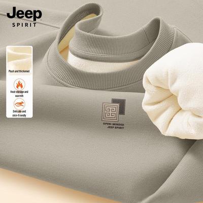 JEEP SPIRIT Men's Fleece-Lined Round Neck Sweatshirt