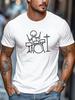 Unisex Khaki Crew Neck Tee Minimal Stick Figure Drummer Drum Kit White Line Graphic Soft Short Sleeve Rock Music Fan Loose Male Top