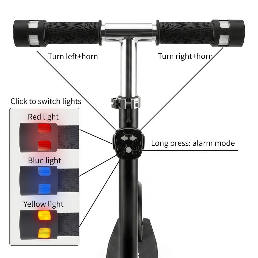 Elektroroller Lenkergriffe Fahrrad LED-Licht Kabelloses Blinklicht mit Hupe & Diebstahlalarm MTB Zubehör