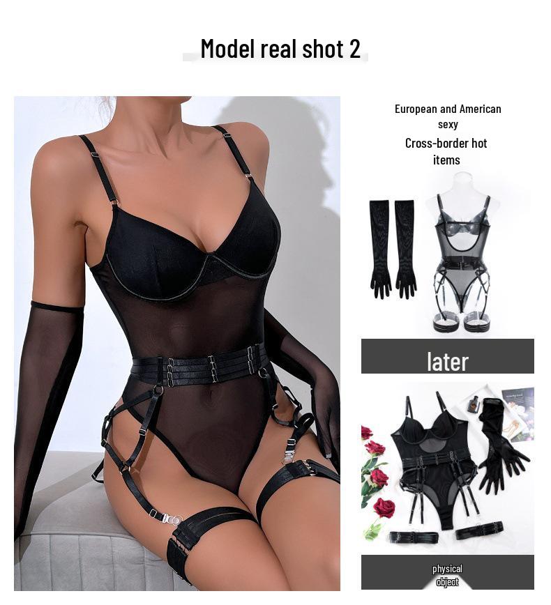 Sexy Mesh See-Through Underwire Push-Up Bandage Leggings & Bodysuit Set for Women