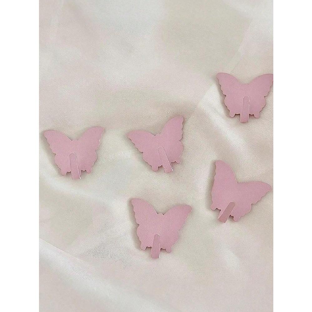Decorative Wall Hooks with Butterfly Design. No-Drill Hooks. Very Suitable for Girls' Room Decoration. Minimalist Style. Used for Hanging Keychains