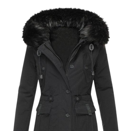 Cappotto Invernale con Cappuccio Pellicciato e Tasche Fodera in Peluche Taglia Larga Chiusura a Zip Coulisse Parka Antivento Mantenimento del Calore Capospalla Quotidiano per il Freddo