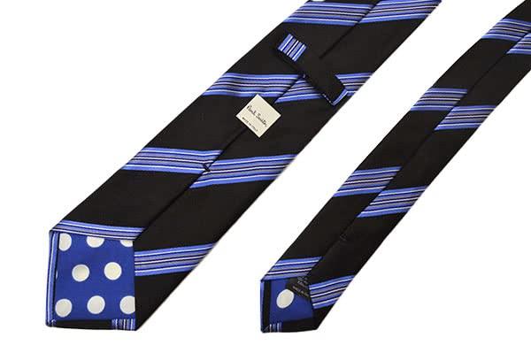 Paul Smith Brand Name Tie Striped Tie, (8cm Wide), (Black/Blue (PS31)) [Used]
