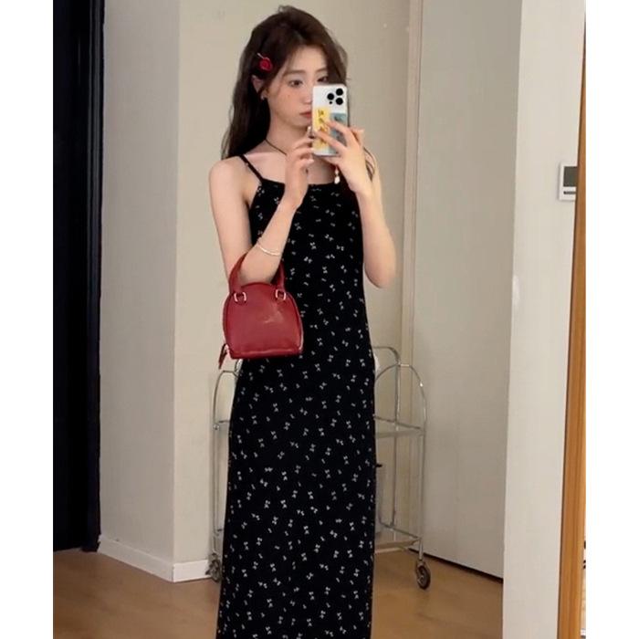 Small Suspender Floral Dress Children's Summer New Coffee Break French Seaside Vacation Temperament Long Dress