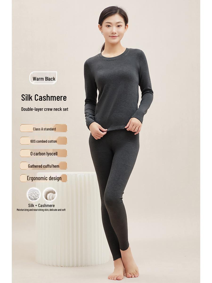 

Women s Cashmere Silk Thermal Underwear Set: Thickened, Heat-Generating Long Johns for Fall/Winter 2XL (for 70-80 kg)