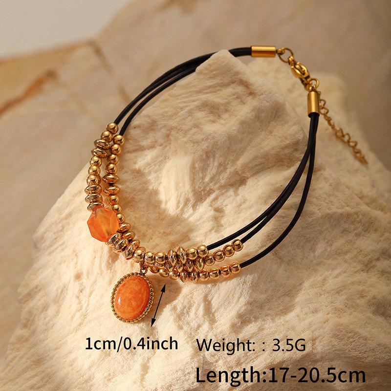 Colorful Natural Stone Titanium Steel Pendant Necklace Women Multi Layer Fashion Chain Collarbone Jewelry Gift