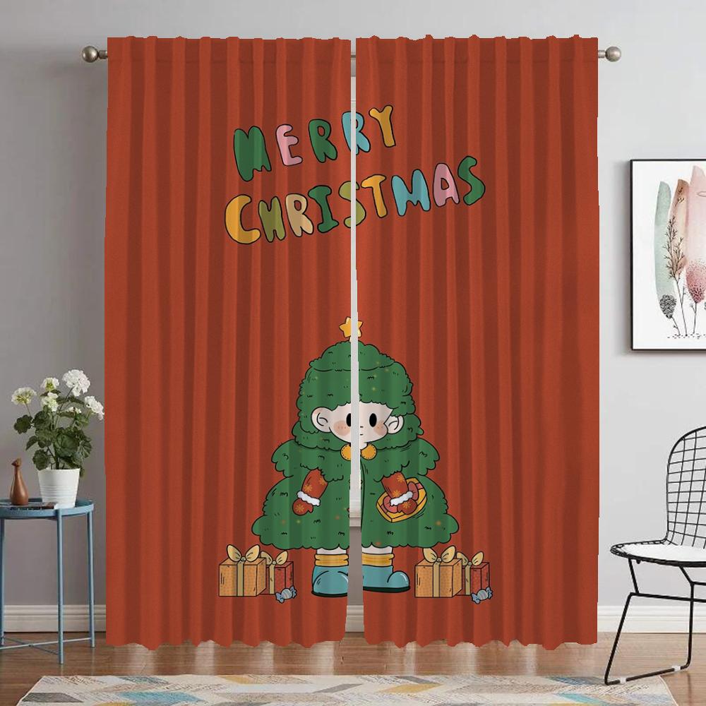 Christmas Curtains Child Room Shades Tulle for Bedroom Living Room Curtain Home Interior Curtains 2 Pieces Halloween Decoration